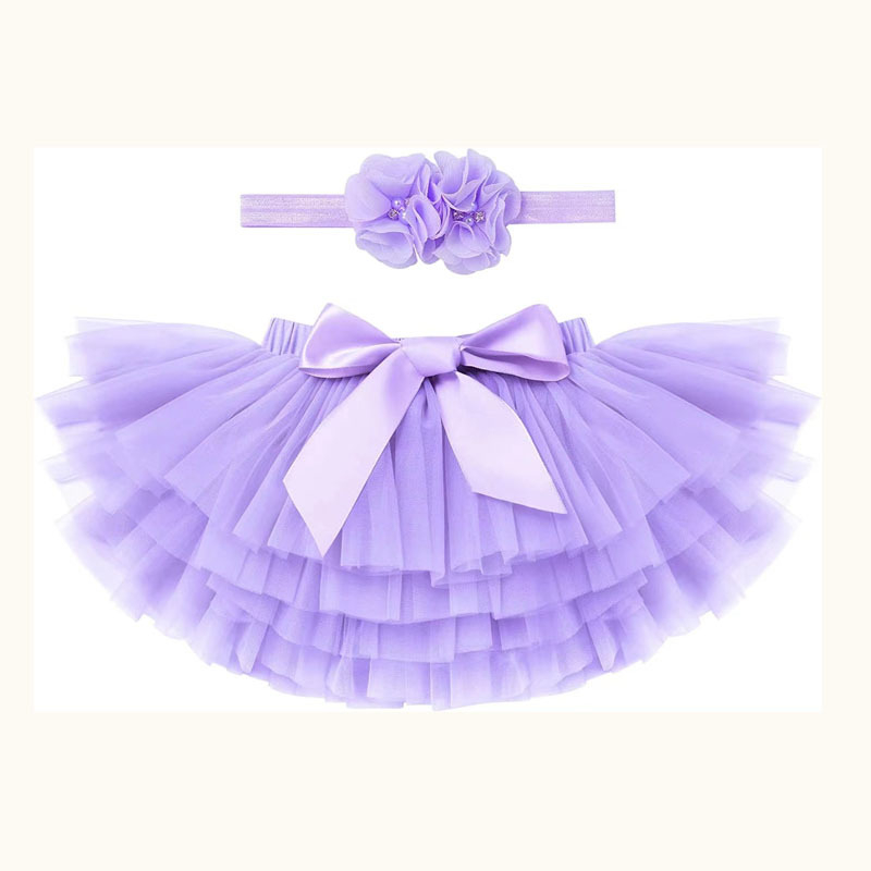 Mergaitės kūdikio tiulio sijonėlis su tarpvalstybiniu raštu ir dviejų dalių galvos gėlė