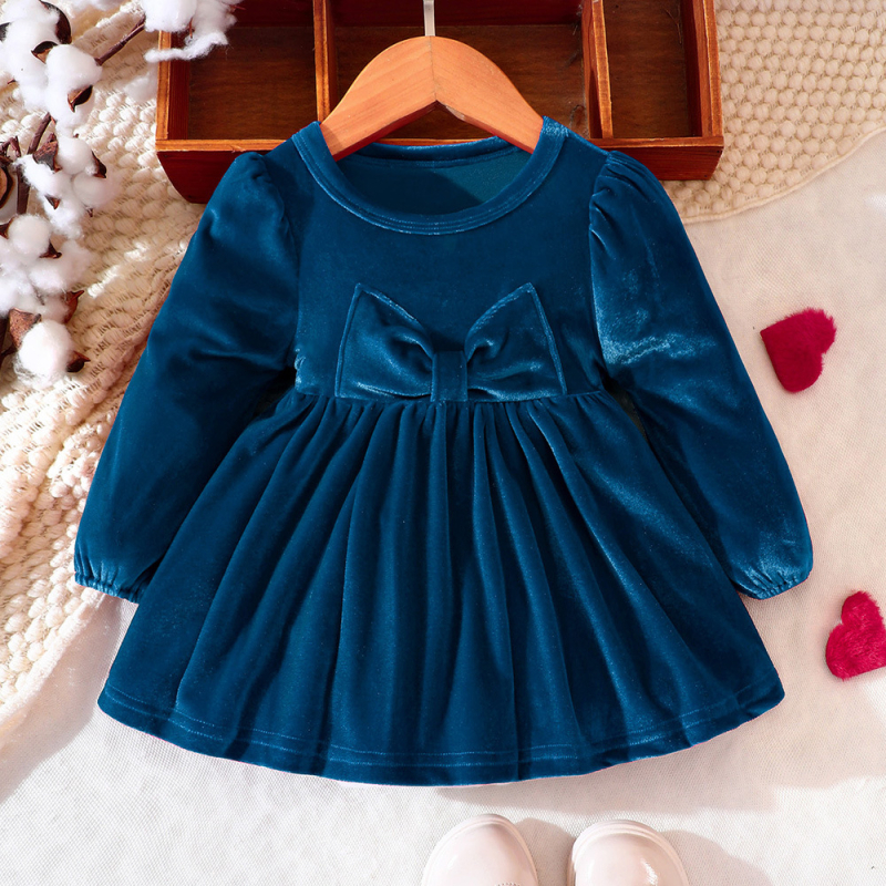 Rochie en-gros pentru copii, toamnă și iarnă, o rochie de prințesă cu guler rotund din catifea pentru fete, comerț exterior, îmbrăcăminte pentru copii europene și americane, în stoc