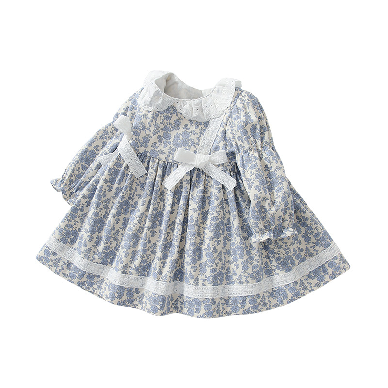 Korėjietiška ilgarankovė pavasarinė suknelė mergaitėms, mori stiliaus, vakarietiško stiliaus, kaspino ir lėlės apykaklės princesės suknelė mergaitėms