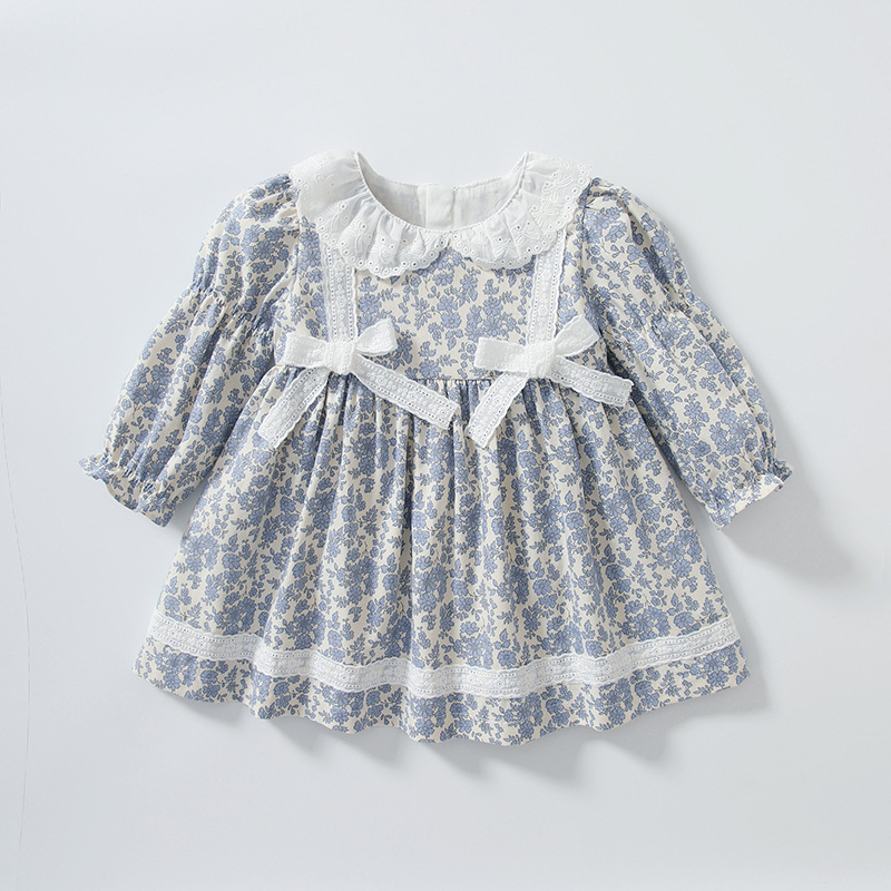 Korėjietiška ilgarankovė pavasarinė suknelė mergaitėms, mori stiliaus, vakarietiško stiliaus, kaspino ir lėlės apykaklės princesės suknelė mergaitėms