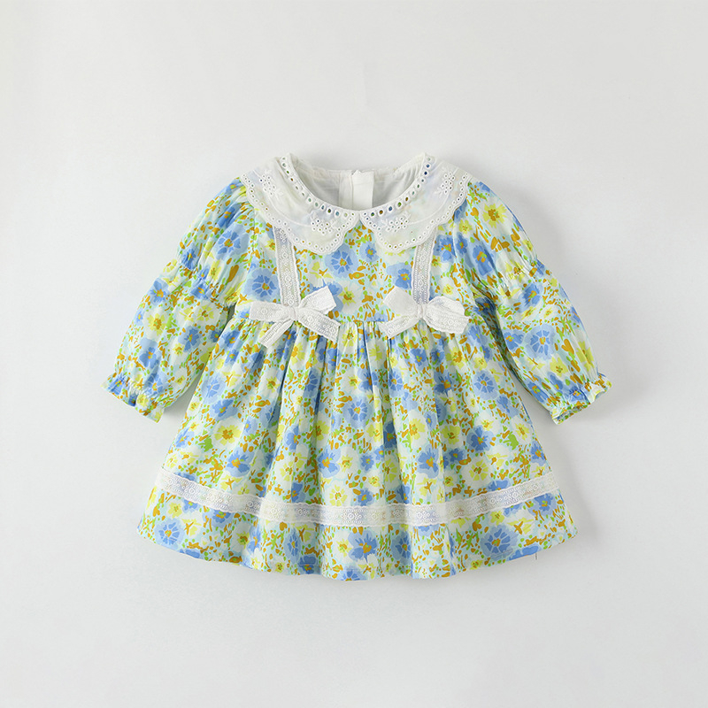 Korėjietiška ilgarankovė pavasarinė suknelė mergaitėms, mori stiliaus, vakarietiško stiliaus, kaspino ir lėlės apykaklės princesės suknelė mergaitėms