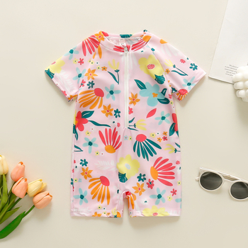 Piiriülesed laste riided tüdrukutele lilleline täisprindiga ühes tükis ujumistrikoo naiste beebi poolavatud kehaga ülikond laste ujumistrikoo 0-5T