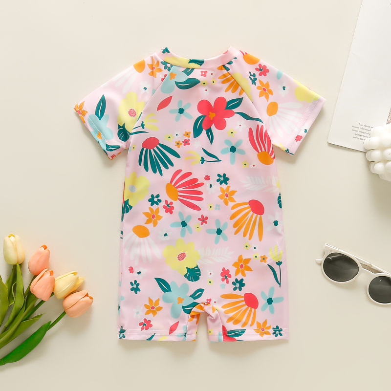 Piiriülesed laste riided tüdrukutele lilleline täisprindiga ühes tükis ujumistrikoo naiste beebi poolavatud kehaga ülikond laste ujumistrikoo 0-5T