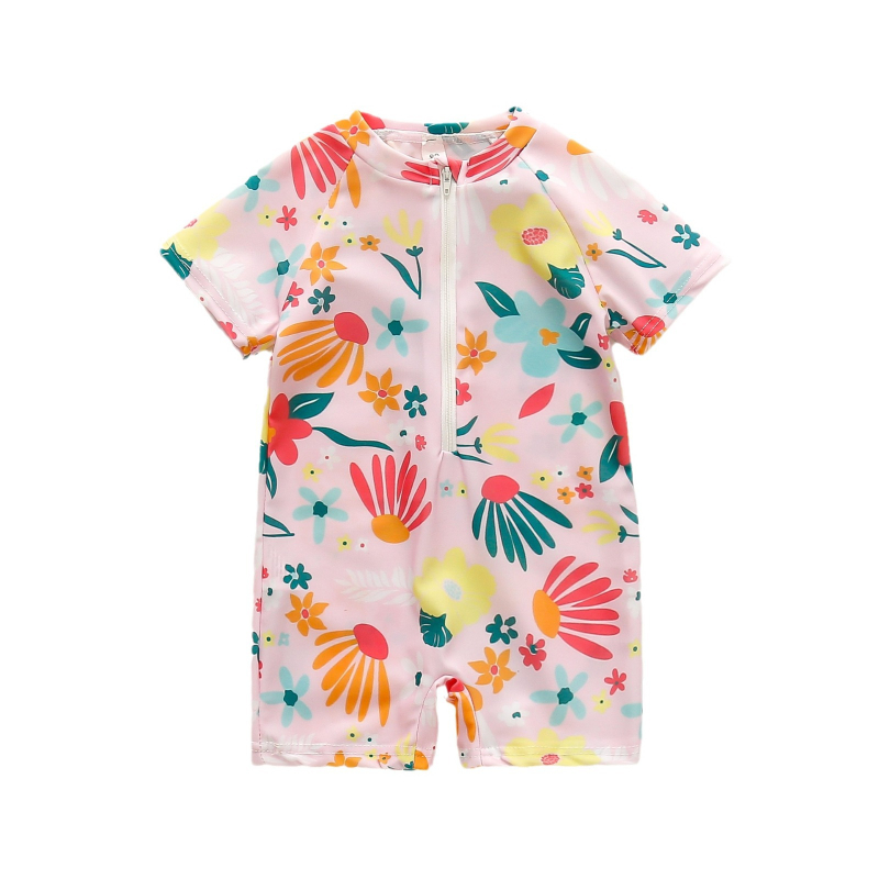Piiriülesed laste riided tüdrukutele lilleline täisprindiga ühes tükis ujumistrikoo naiste beebi poolavatud kehaga ülikond laste ujumistrikoo 0-5T