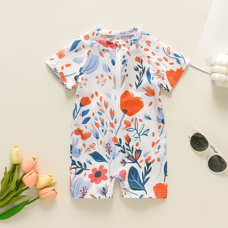 Piiriülesed laste riided tüdrukutele lilleline täisprindiga ühes tükis ujumistrikoo naiste beebi poolavatud kehaga ülikond laste ujumistrikoo 0-5T