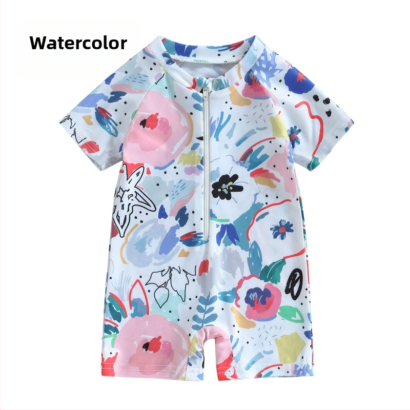 Piiriülesed laste riided tüdrukutele lilleline täisprindiga ühes tükis ujumistrikoo naiste beebi poolavatud kehaga ülikond laste ujumistrikoo 0-5T