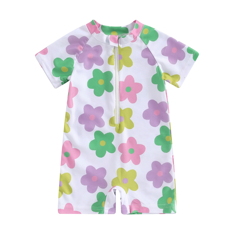 Piiriülesed laste riided tüdrukutele lilleline täisprindiga ühes tükis ujumistrikoo naiste beebi poolavatud kehaga ülikond laste ujumistrikoo 0-5T