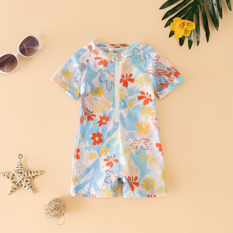 Piiriülesed laste riided tüdrukutele lilleline täisprindiga ühes tükis ujumistrikoo naiste beebi poolavatud kehaga ülikond laste ujumistrikoo 0-5T