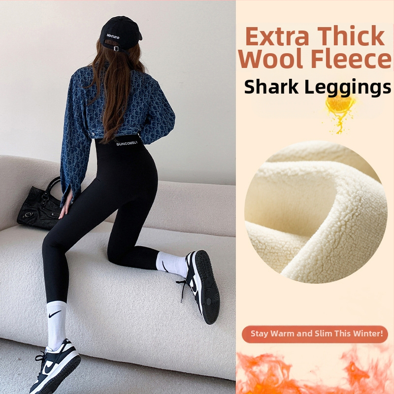 Κολάν από δέρμα καρχαρία από βελούδο αρνιού για γυναίκες, για να φορούν ως πανωφόρι τον χειμώνα, με φλις επένδυση και πυκνωτικό, ελαστικό παντελόνι γιόγκα Barbie με αδυνατιστική εμφάνιση, που δεν φουσκώνει.