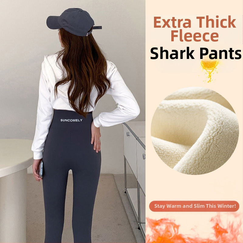 Κολάν από δέρμα καρχαρία από βελούδο αρνιού για γυναίκες, για να φορούν ως πανωφόρι τον χειμώνα, με φλις επένδυση και πυκνωτικό, ελαστικό παντελόνι γιόγκα Barbie με αδυνατιστική εμφάνιση, που δεν φουσκώνει.