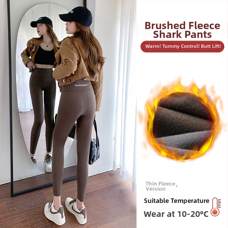 Κολάν από δέρμα καρχαρία από βελούδο αρνιού για γυναίκες, για να φορούν ως πανωφόρι τον χειμώνα, με φλις επένδυση και πυκνωτικό, ελαστικό παντελόνι γιόγκα Barbie με αδυνατιστική εμφάνιση, που δεν φουσκώνει.