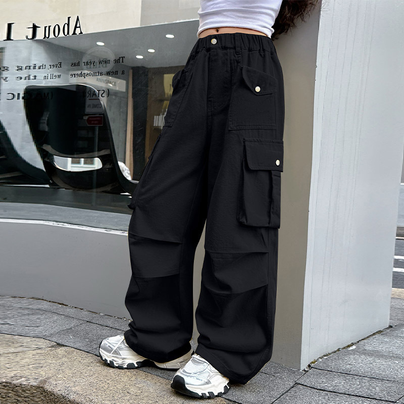 Pantaloni pentru fete, primăvara și toamna 2025, stil nou, mediu-mare, pantaloni eleganți și casual pentru copii, pantaloni cu pernă, la modă, cu picior larg, asortați, pentru fete