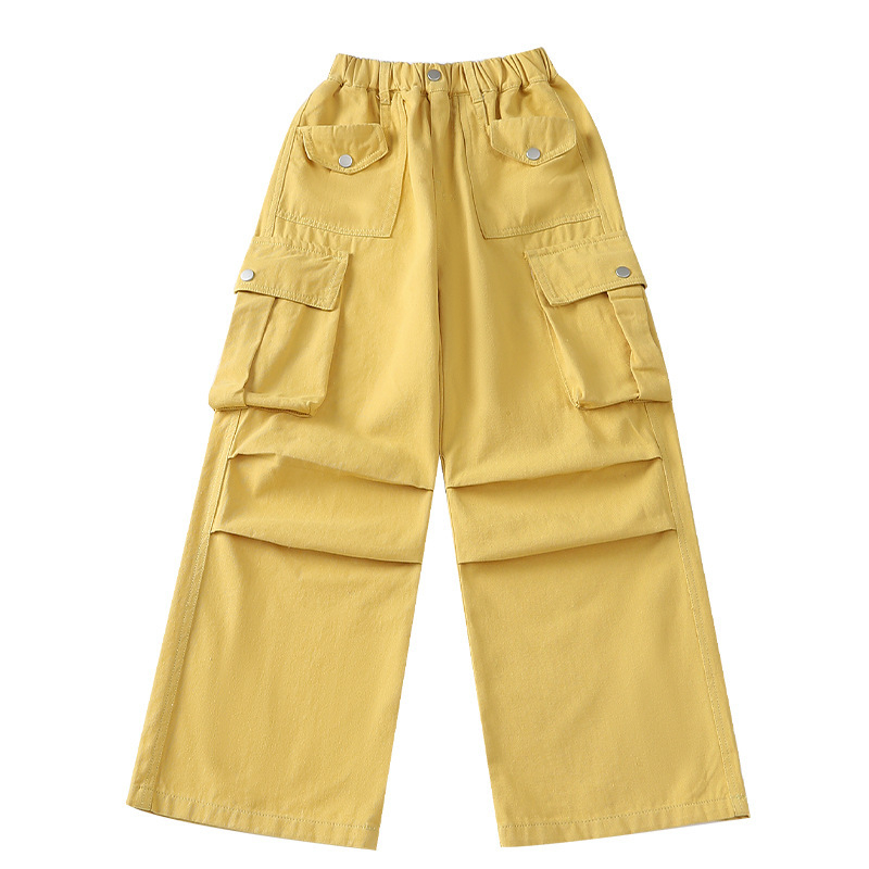 Pantaloni pentru fete, primăvara și toamna 2025, stil nou, mediu-mare, pantaloni eleganți și casual pentru copii, pantaloni cu pernă, la modă, cu picior larg, asortați, pentru fete