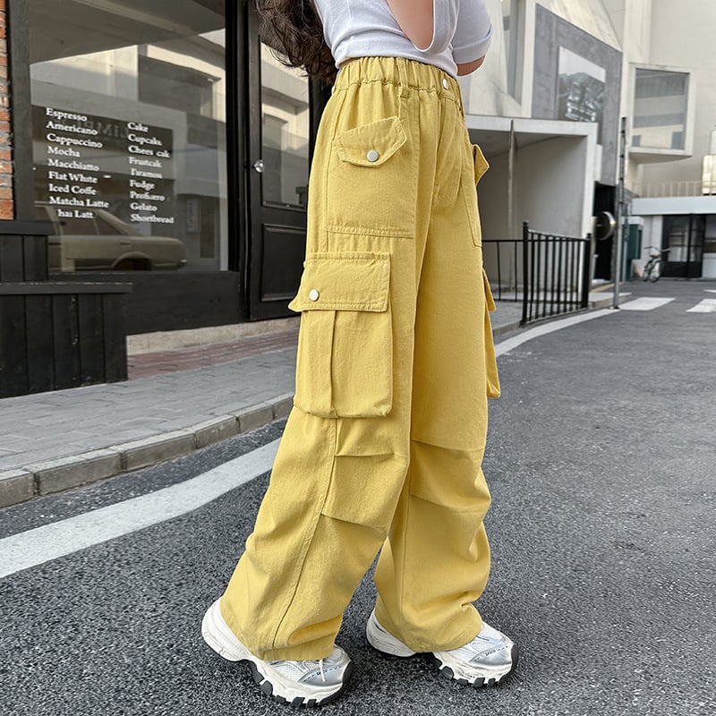 Pantaloni pentru fete, primăvara și toamna 2025, stil nou, mediu-mare, pantaloni eleganți și casual pentru copii, pantaloni cu pernă, la modă, cu picior larg, asortați, pentru fete