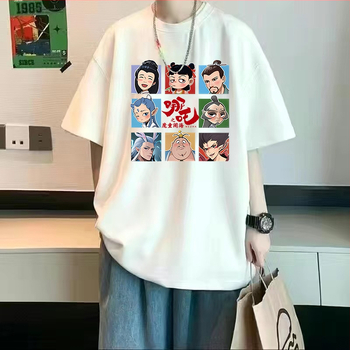 Anime Nezha Aobi Κοντομάνικο μπλουζάκι σε στυλ Χονγκ Κονγκ με κοντομάνικο μπλουζάκι, γυναικείο μπλουζάκι από μετάξι σε πάγο, ανδρικά και γυναικεία ρούχα, μόδα, all-match λευκό μπλουζάκι