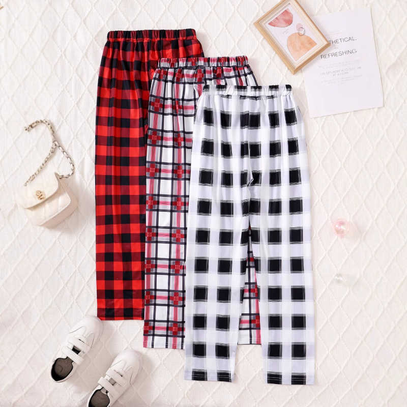 Pantaloni pentru copii 2024 toamna și iarna în carouri fete pantaloni drepți pantaloni casual de zi cu zi pantaloni de ieșire din trei piese set