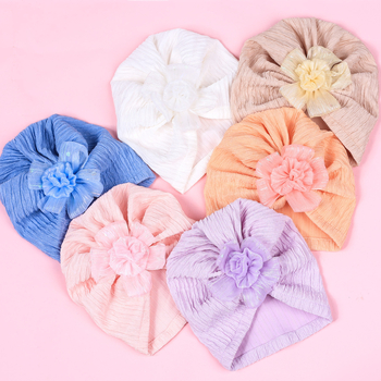 INS comerț exterior accesorii pentru păr pentru bebeluși noi, căciulă fetală jacquard, floare pentru bebeluși, culoare solidă, căciulă indiană perlată, 6 culori