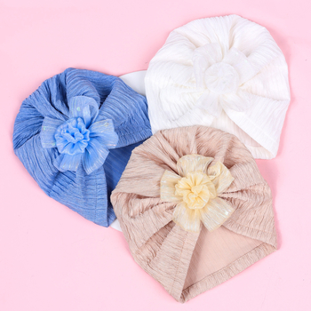INS comerț exterior accesorii pentru păr pentru bebeluși noi, căciulă fetală jacquard, floare pentru bebeluși, culoare solidă, căciulă indiană perlată, 6 culori
