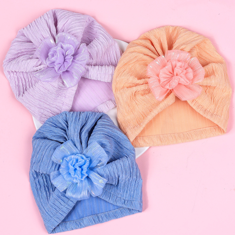 INS comerț exterior accesorii pentru păr pentru bebeluși noi, căciulă fetală jacquard, floare pentru bebeluși, culoare solidă, căciulă indiană perlată, 6 culori