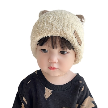 Căciulă pentru bebeluși de iarnă în stil coreean, băieți și fete, căciulă de pluș tricotată, protecție pentru urechi caldă, căciulă de lână pentru copii de toamnă și iarnă