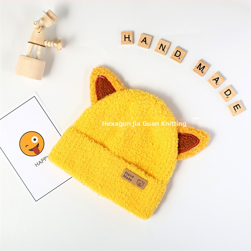 Căciulă pentru bebeluși de iarnă în stil coreean, băieți și fete, căciulă de pluș tricotată, protecție pentru urechi caldă, căciulă de lână pentru copii de toamnă și iarnă