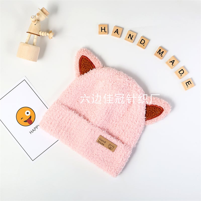 Căciulă pentru bebeluși de iarnă în stil coreean, băieți și fete, căciulă de pluș tricotată, protecție pentru urechi caldă, căciulă de lână pentru copii de toamnă și iarnă