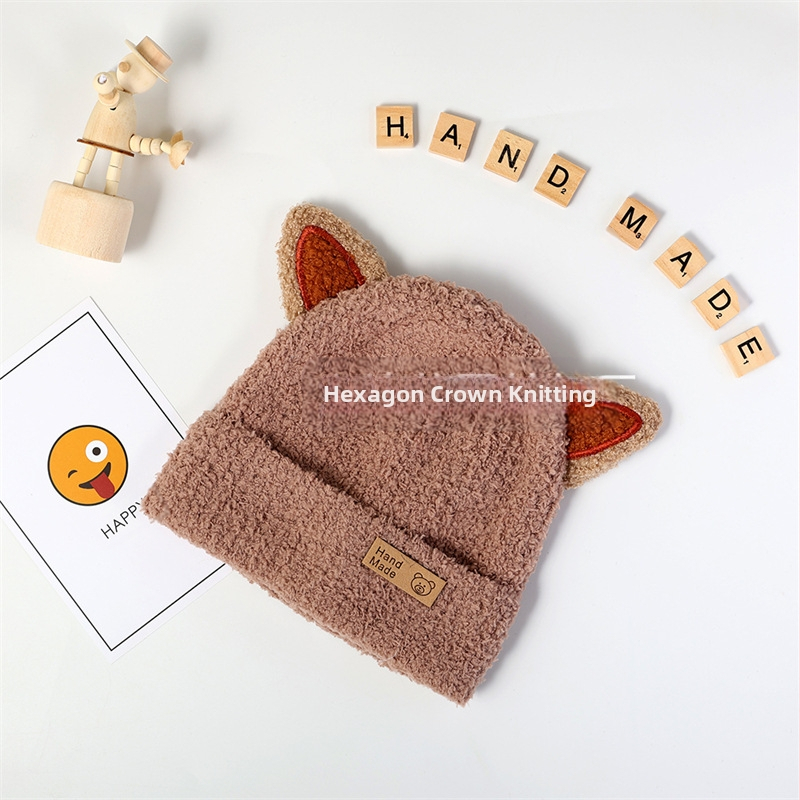 Căciulă pentru bebeluși de iarnă în stil coreean, băieți și fete, căciulă de pluș tricotată, protecție pentru urechi caldă, căciulă de lână pentru copii de toamnă și iarnă