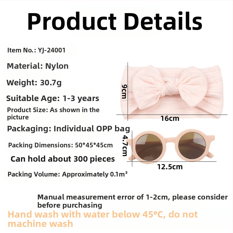 2 ks európskych a amerických nových detských vlasových pásikov s okuliarmi, oblek pre bábätká, žakárová široká kapucňa, detská nylonová mašľa do vlasov