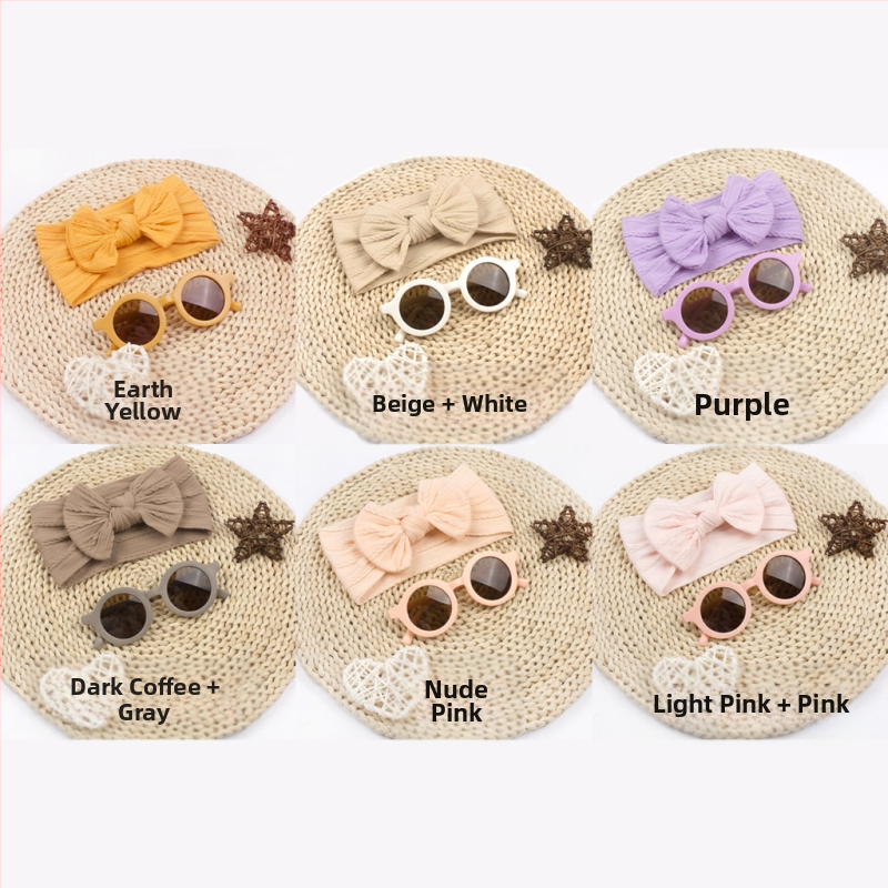 2 ks európskych a amerických nových detských vlasových pásikov s okuliarmi, oblek pre bábätká, žakárová široká kapucňa, detská nylonová mašľa do vlasov