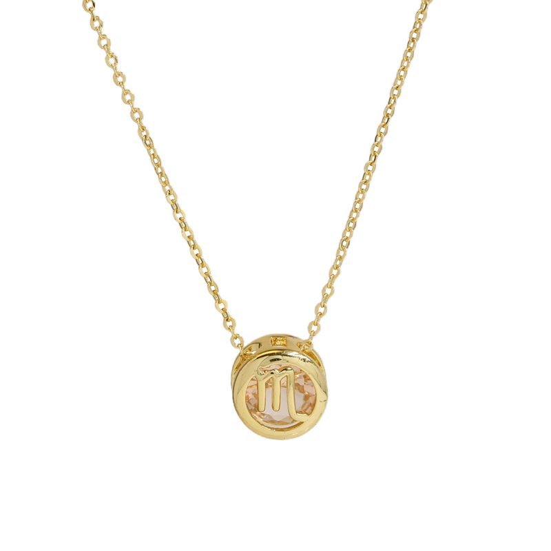 Karštai parduodamas žalvarinis dvipusis apvalus tuščiaviduris gruodžio spalvos cirkonio gimimo akmens dvylikos žvaigždynų pakabukas-vėrinys su tarpsieniu