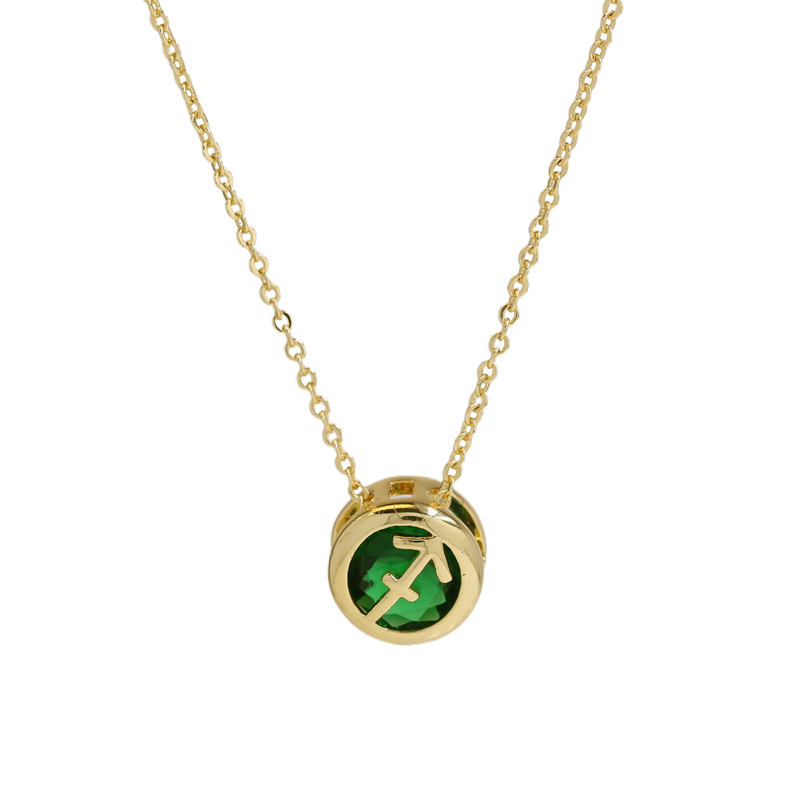 Karštai parduodamas žalvarinis dvipusis apvalus tuščiaviduris gruodžio spalvos cirkonio gimimo akmens dvylikos žvaigždynų pakabukas-vėrinys su tarpsieniu