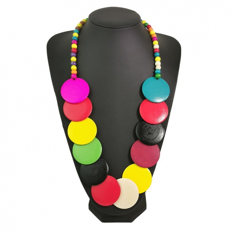 Boemska prekogranična europska i američka retro modna etnička stilska nova drvena ogrlica od perli, ženska ogrlica s perlama u pretjeranoj boji