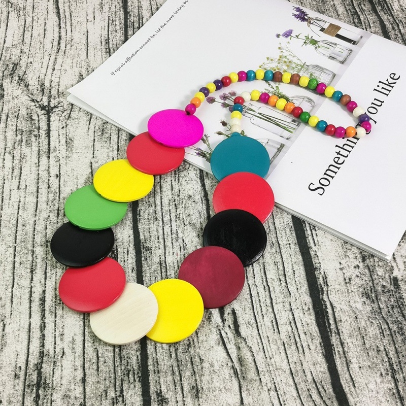 Boemska prekogranična europska i američka retro modna etnička stilska nova drvena ogrlica od perli, ženska ogrlica s perlama u pretjeranoj boji