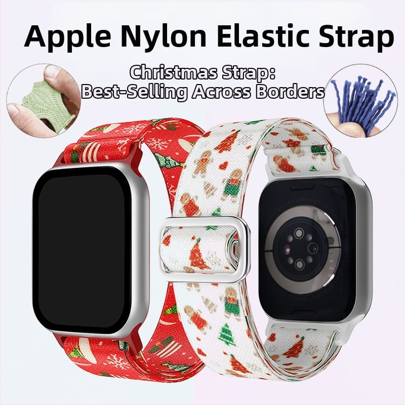 Коледна каишка с ябълка, подходяща за 8/7/6/5/4/3/2/1 Full Series iWatch, найлонова тъкана каишка.