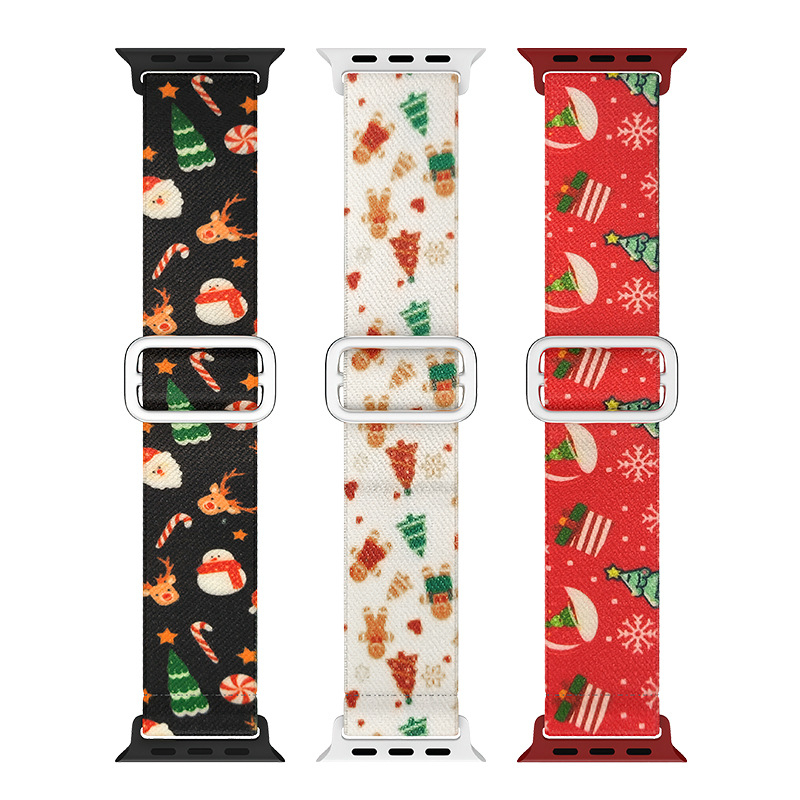 Kalėdinis obuolių dirželis, tinkantis 8/7/6/5/4/3/2/1 „Full Series“ iwatch laikrodžiams, austas nailono dirželis