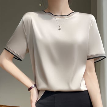 2025. aasta naiste suvine organza ümara kaelusega siidist lühikeste varrukatega satiinist alussärk äädikhappega lahtise sisemise mooruspuu siidist T-särk