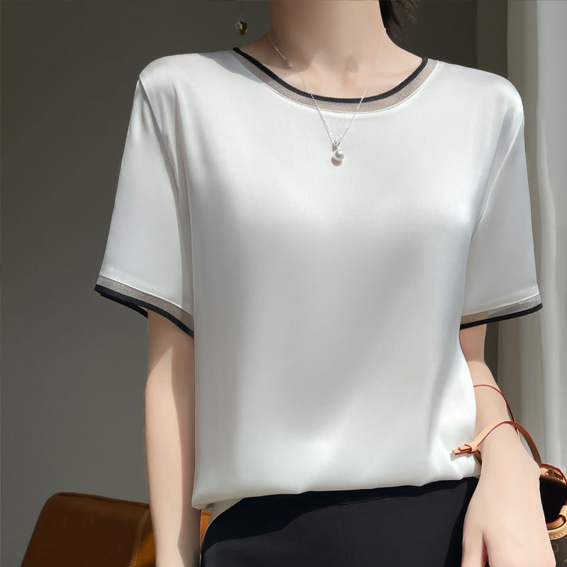 2025. aasta naiste suvine organza ümara kaelusega siidist lühikeste varrukatega satiinist alussärk äädikhappega lahtise sisemise mooruspuu siidist T-särk