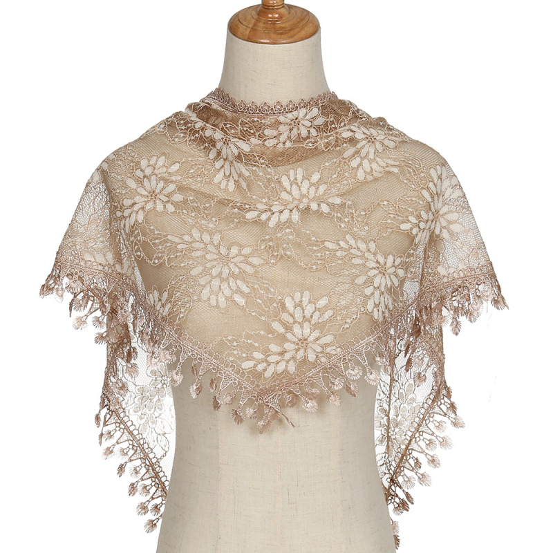 Korėjietiško stiliaus karšto pardavimo nėriniuota vienspalvė trikampė galvos apdangalas su vynuogių gėlės iškirpte, elegantiška permatoma grynos spalvos trikampė skara Sjj19