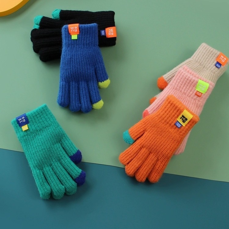 Laste ühevärvilised villast kootud kindad sügiseks ja talveks, armsad sõrmedega jalgrattasõiduks mõeldud soojad kindad meestele ja naistele