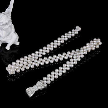 Λευκή αλυσίδα μέσης με μαργαριτάρια, μοντέρνα, λεπτή, φλας, ένθετα λουλούδια με στρας, μπλούζα και ελαστική ζώνη