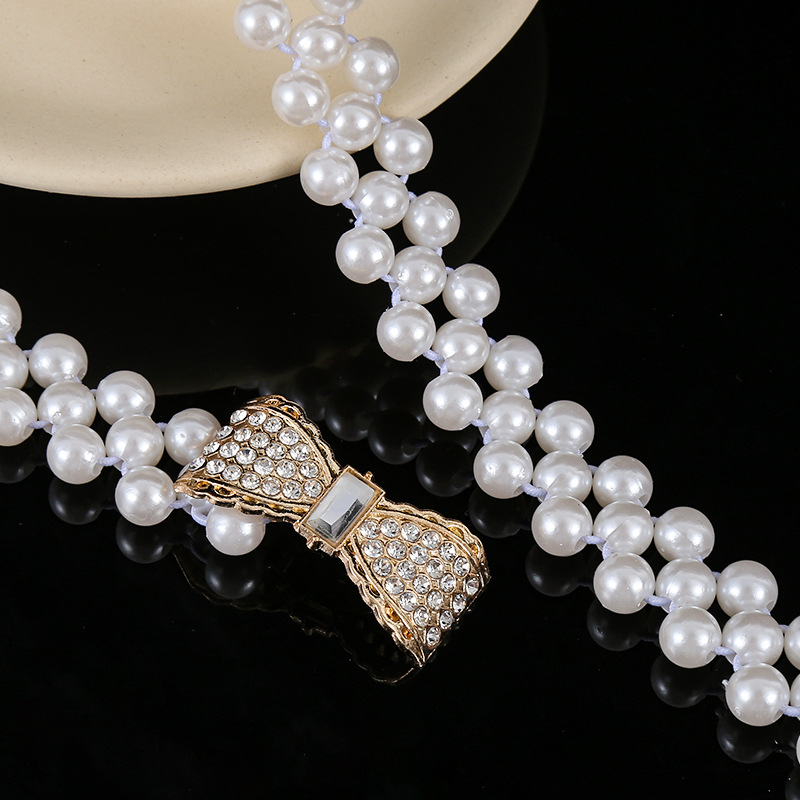 Balta pērļu vidukļa ķēde sieviešu modes plānas zibspuldzes rhinestones inkrustētas puķes ar kleitas blūzes elastīgo jostu