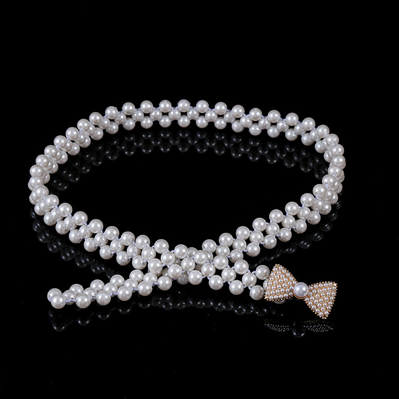 Balta pērļu vidukļa ķēde sieviešu modes plānas zibspuldzes rhinestones inkrustētas puķes ar kleitas blūzes elastīgo jostu