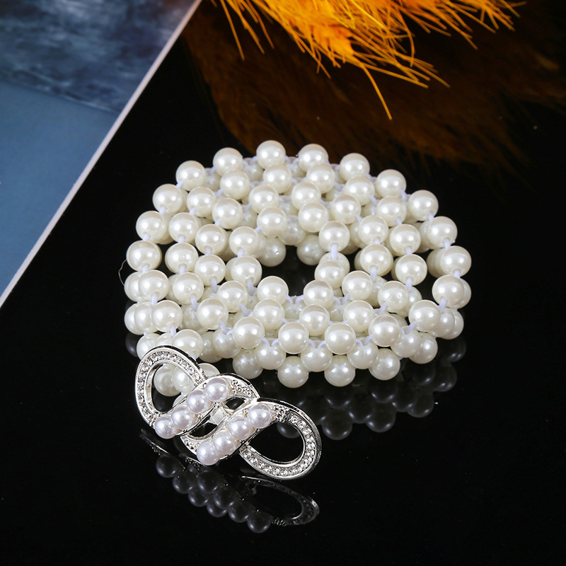 Balta pērļu vidukļa ķēde sieviešu modes plānas zibspuldzes rhinestones inkrustētas puķes ar kleitas blūzes elastīgo jostu