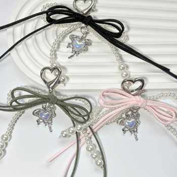 Piiriülesed plahvatused Korea magus ja lahe käsitöö pärlite imitatsioonlindiga vibu pärlitega armastuse ripats võtmehoidja koti ripats