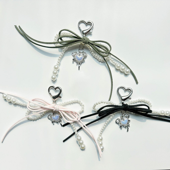 Piiriülesed plahvatused Korea magus ja lahe käsitöö pärlite imitatsioonlindiga vibu pärlitega armastuse ripats võtmehoidja koti ripats