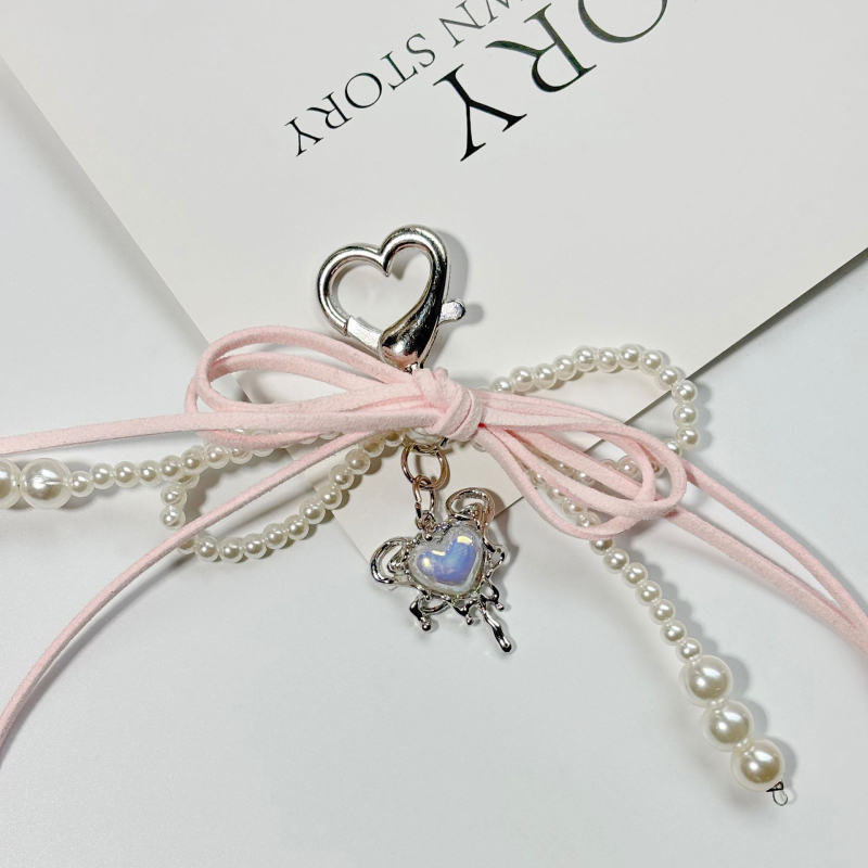 Piiriülesed plahvatused Korea magus ja lahe käsitöö pärlite imitatsioonlindiga vibu pärlitega armastuse ripats võtmehoidja koti ripats