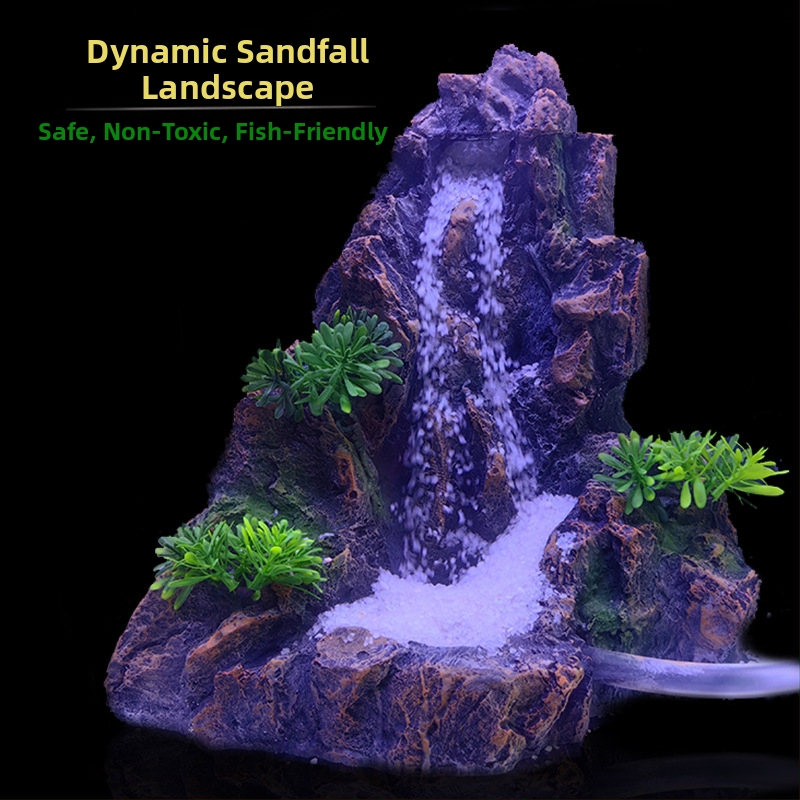 Креативен голям аквариум пейзаж алпинеум плаващи пясъци водопад планина имитация естествен камък форма естествен динамичен пейзаж