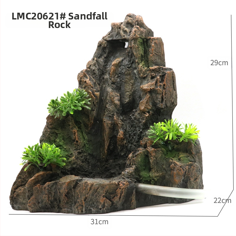 Креативен голям аквариум пейзаж алпинеум плаващи пясъци водопад планина имитация естествен камък форма естествен динамичен пейзаж