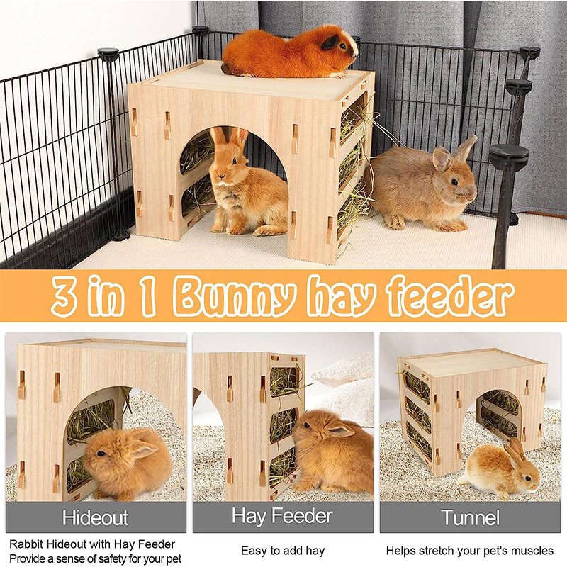 Puidust küüliku heinasöötja hamstri Jänesemaja elupaik küüliku toitmiseks heinariiul