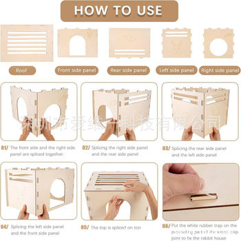 1 komplekt puidust küüliku peidupaika, küülikumaja ja peidupaika, puidust küülikumaja